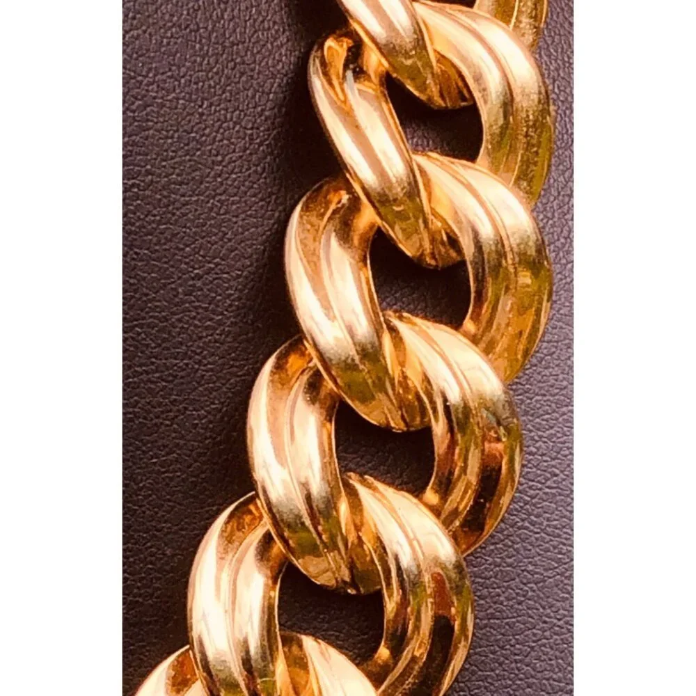 Vintage Chunky Gold Tone Faux Double Curb Link Necklace Heavy - Picture 3 of 5